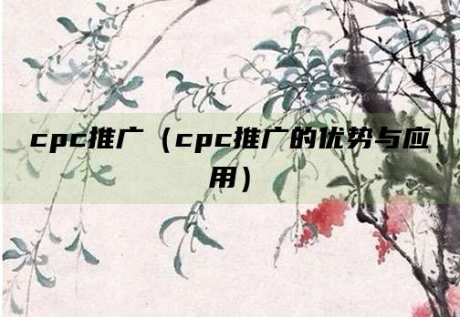 cpc推广（cpc推广的优势与应用）